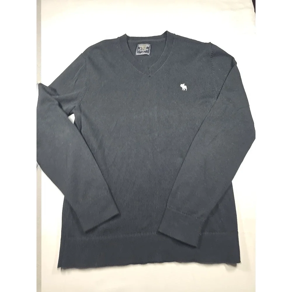 Abercrombie & Fitch V-Neck Sweater Black Y2K Preppy‎ Men's S